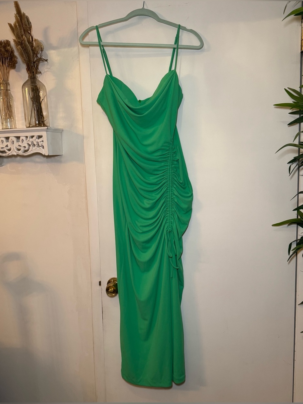 Zara Green Ruched cowl neck Slip Dress - Women